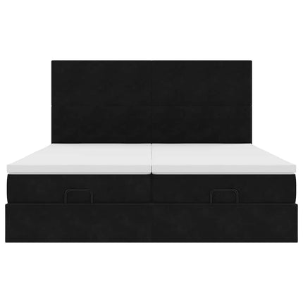 Struttura Letto Pouf con Materassi Nero 180x200 cm in Velluto