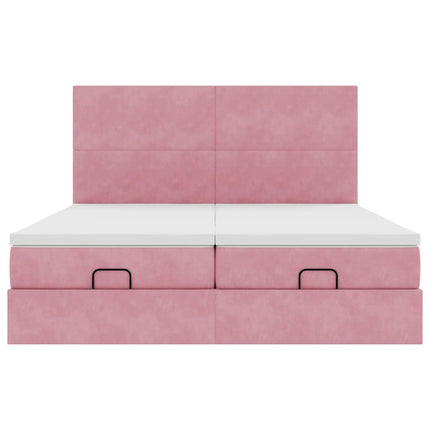 Struttura Letto Pouf con Materassi Rosa 200x200 cm Velluto