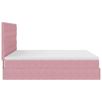 Struttura Letto Pouf con Materassi Rosa 160x200 cm Velluto