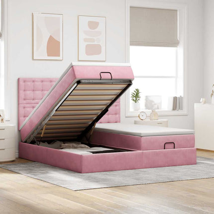 Struttura Letto Pouf con Materassi Rosa 160x200 cm Velluto