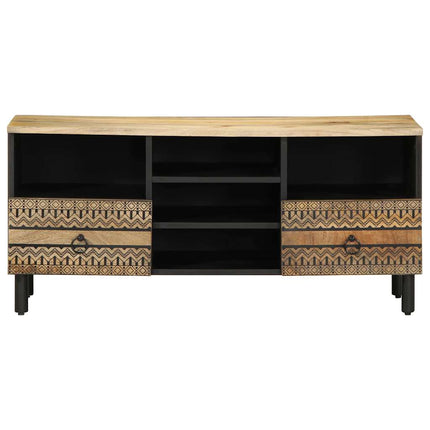 Mobile Porta TV Nero 100x33,5x46 cm Legno Massello Mango Grezzo