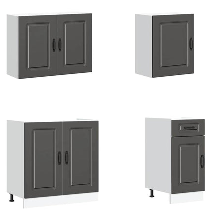 Set Mobili da Cucina 7 pz Kalmar Neri Legno Multistrato