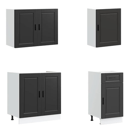 Set Mobili da Cucina 7 pz Kalmar Neri Legno Multistrato