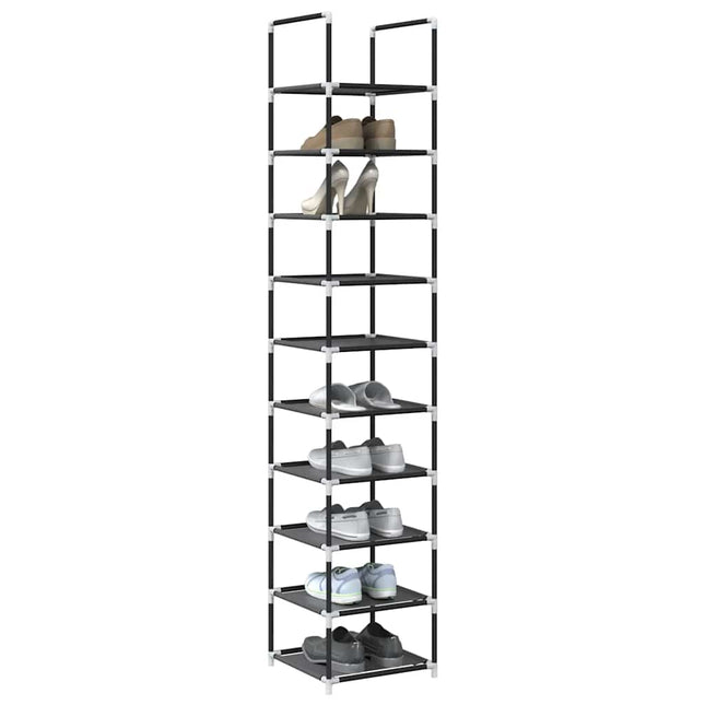 Scarpiera 10 Ripiani Nera 33x33x174 cm in Tessuto Non Tessuto