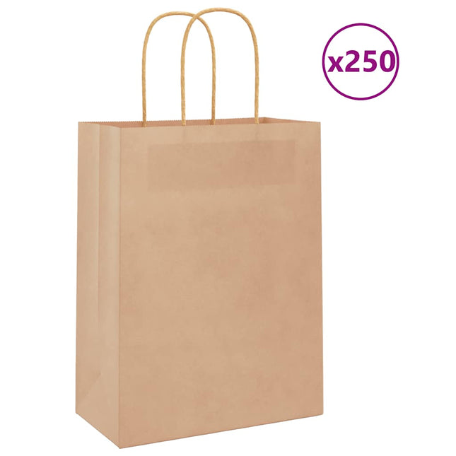 Sacchetti di Carta 250 pz con Manici Marrone 21x11x28 cm