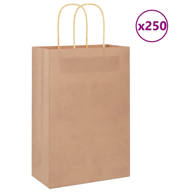 Sacchetti di Carta 250 pz con Manici Marrone 21x11x31 cm