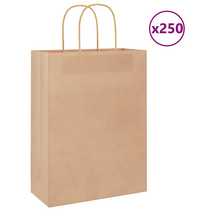 Sacchetti di Carta Kraft 250 pz con Manici Marrone 26x12x35 cm