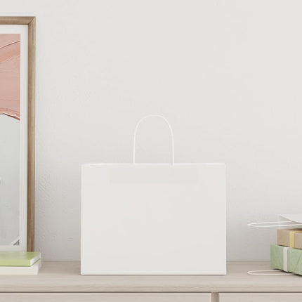 Sacchetti di Carta Kraft 50 pz con Manici Bianchi 32x17x25 cm