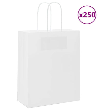 Sacchetti di Carta Kraft 250 pz con Manici Bianchi 18x8x22 cm