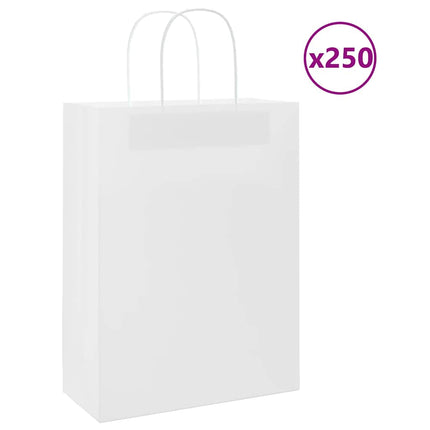 Sacchetti di Carta Kraft 250 pz con Manici Bianchi 26x12x35 cm
