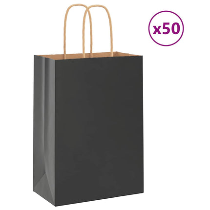Sacchetti di Carta Kraft 50 pz con Manici Neri 15x8x21 cm