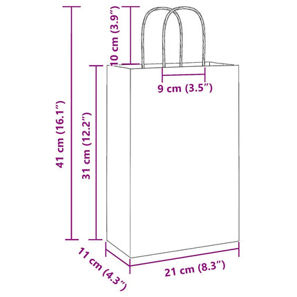 Sacchetti di Carta Kraft 250 pz con Manici Neri 21x11x31 cm