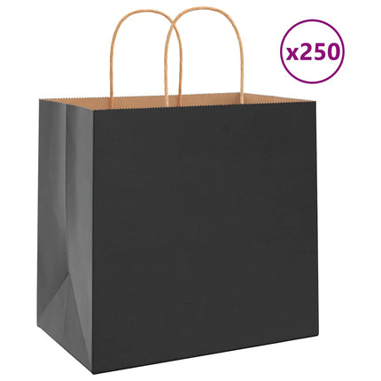 Sacchetti di Carta Kraft 250 pz con Manici Neri 26x17x25 cm