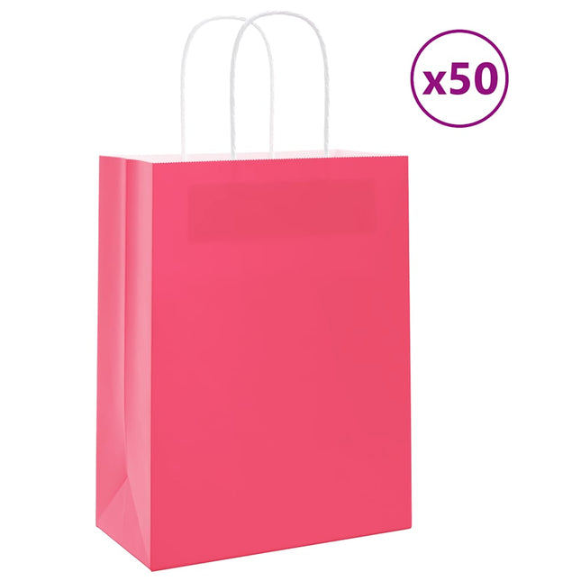 Sacchetti di Carta 50 pz con Manici Rosa 21x11x28 cm