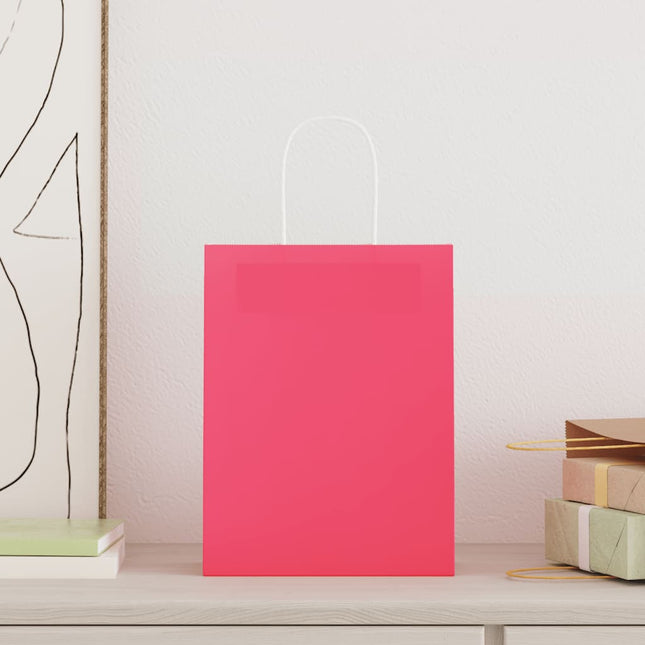Sacchetti di Carta 50 pz con Manici Rosa 21x11x28 cm