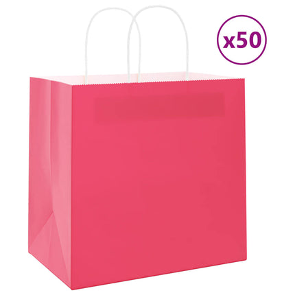 Sacchetti di Carta Kraft 50 pz con Manici Rosa 26x17x25 cm