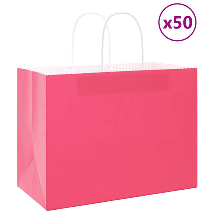 Sacchetti di Carta Kraft 50 pz con Manici Rosa 32x17x25 cm