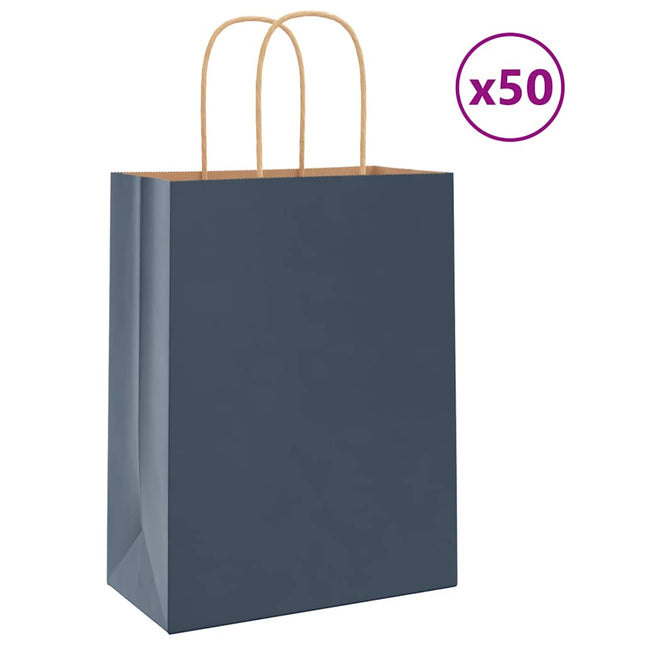 Sacchetti di Carta 50 pz con Manici Blu 21x11x28 cm