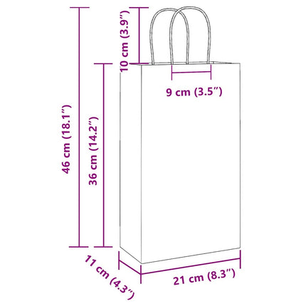 Sacchetti di Carta Kraft 50 pz con Manici Blu 21x11x36 cm