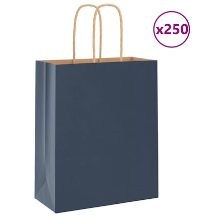 Sacchetti di Carta Kraft 250 pz con Manici Blu 18x8x22 cm
