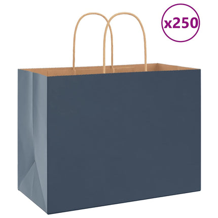 Sacchetti di Carta Kraft 250 pz con Manici Blu 32x17x25 cm
