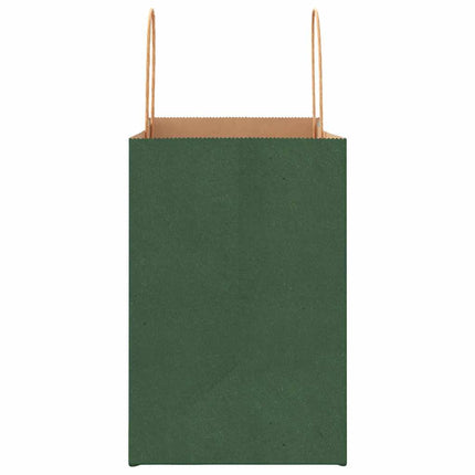 Sacchetti di Carta Kraft 50 pz con Manici Verdi 26x17x25 cm