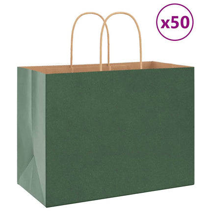 Sacchetti di Carta Kraft 50 pz con Manici Verdi 32x17x25 cm