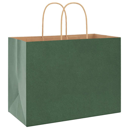 Sacchetti di Carta Kraft 50 pz con Manici Verdi 32x17x25 cm
