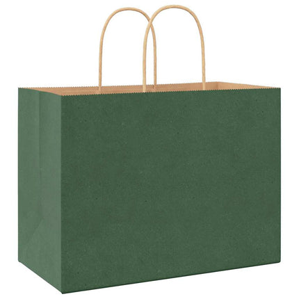 Sacchetti di Carta Kraft 50 pz con Manici Verdi 32x17x25 cm