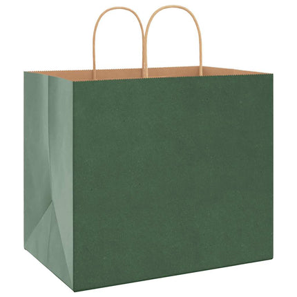 Sacchetti di Carta Kraft 50 pz con Manici Verdi 32x22x28 cm