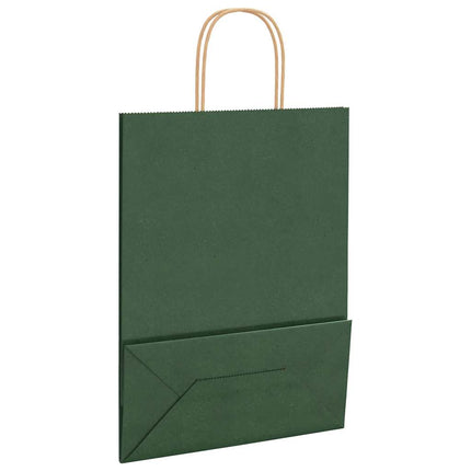 Sacchetti di Carta Kraft 250 pz con Manici Verdi 26x12x35 cm