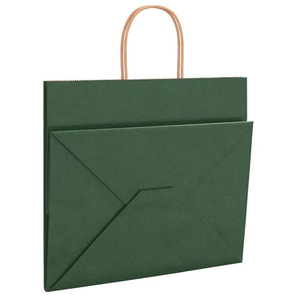 Sacchetti di Carta Kraft 250 pz con Manici Verdi 32x22x28 cm