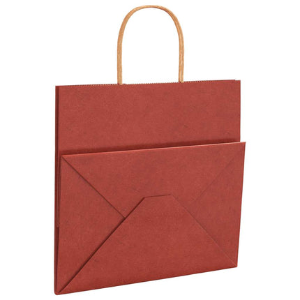 Sacchetti di Carta Kraft 50 pz con Manici Rossi 26x17x25 cm