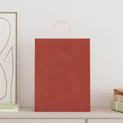 Sacchetti di Carta Kraft 50 pz con Manici Rossi 32x12x42 cm