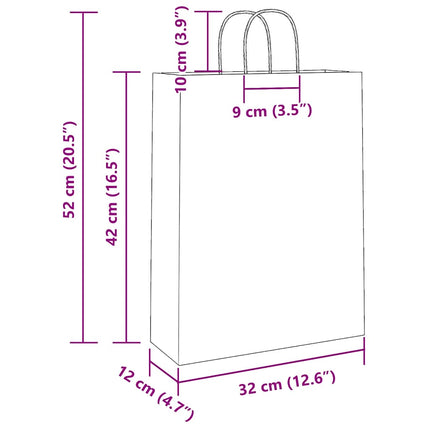 Sacchetti di Carta Kraft 50 pz con Manici Rossi 32x12x42 cm