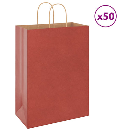 Sacchetti di Carta Kraft 50 pz con Manici Rossi 32x17x44 cm