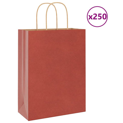 Sacchetti di Carta Kraft 250 pz con Manici Rossi 26x12x35 cm