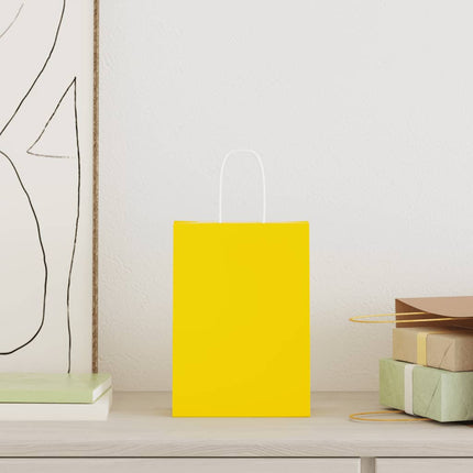 Sacchetti di Carta Kraft 50 pz con Manici Gialli 15x8x21 cm