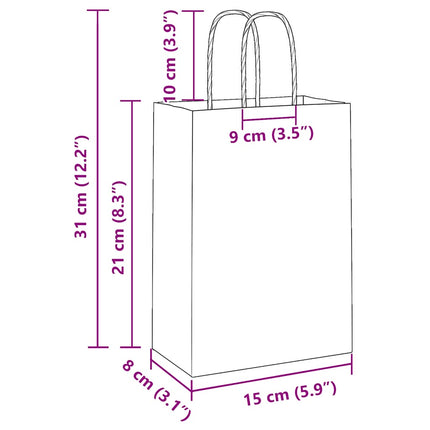 Sacchetti di Carta Kraft 50 pz con Manici Gialli 15x8x21 cm