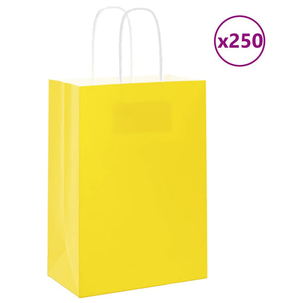 Sacchetti di Carta Kraft 250 pz con Manici Gialli 15x8x21 cm