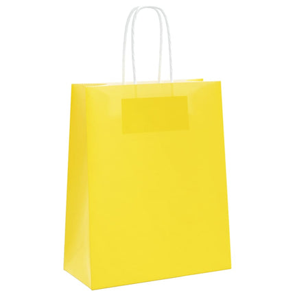 Sacchetti di Carta Kraft 250 pz con Manici Gialli 18x8x22 cm