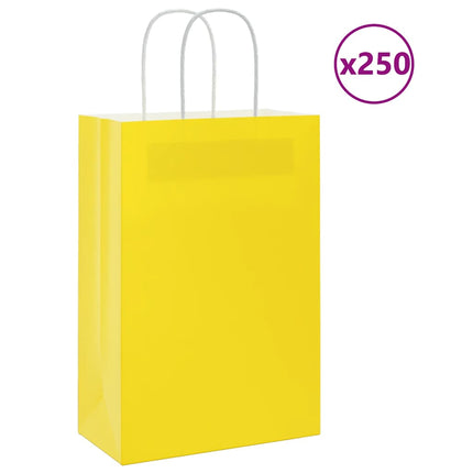Sacchetti di Carta Kraft 250 pz con Manici Gialli 21x11x31 cm