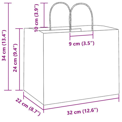 Sacchetti di Carta Kraft 250 pz con Manici Gialli 32x22x24 cm