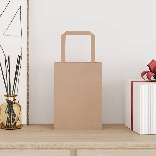 Sacchetti di Carta Kraft 250 pz con Manici Marrone 15x8x21 cm