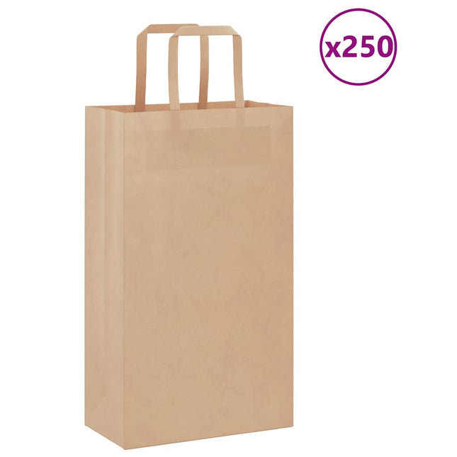 Sacchetti di Carta Kraft 250 pz con Manici Marrone 21x11x36 cm