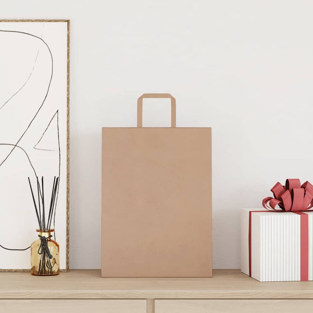Sacchetti di Carta Kraft 250 pz con Manici Marrone 26x12x35 cm