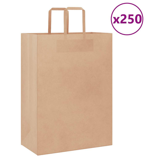 Sacchetti di Carta Kraft 250 pz con Manici Marrone 32x17x44 cm