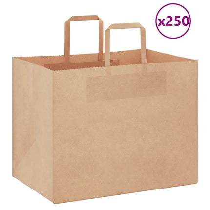 Sacchetti di Carta Kraft 250 pz con Manici Marrone 32x22x24 cm