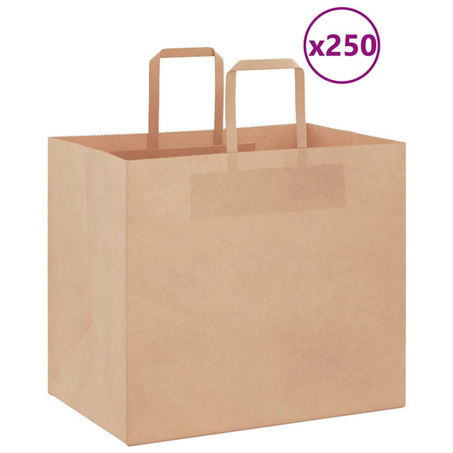 Sacchetti di Carta Kraft 250 pz con Manici Marrone 32x22x28 cm