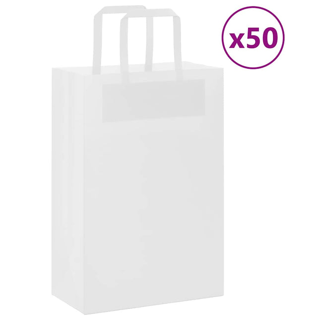 Sacchetti di Carta Kraft 50 pz con Manici Bianchi 21x11x31 cm